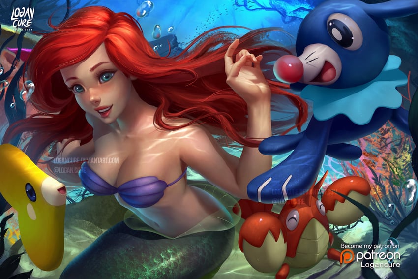 popplio, luvdisc, ariel, and corphish (pokemon and 1 more) drawn by logan_cure