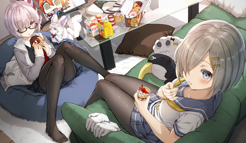 artoria pendragon, mash kyrielight, fujimaru ritsuka, hamakaze, fou, and 3 more (kantai collection and 3 more) drawn by katoroku