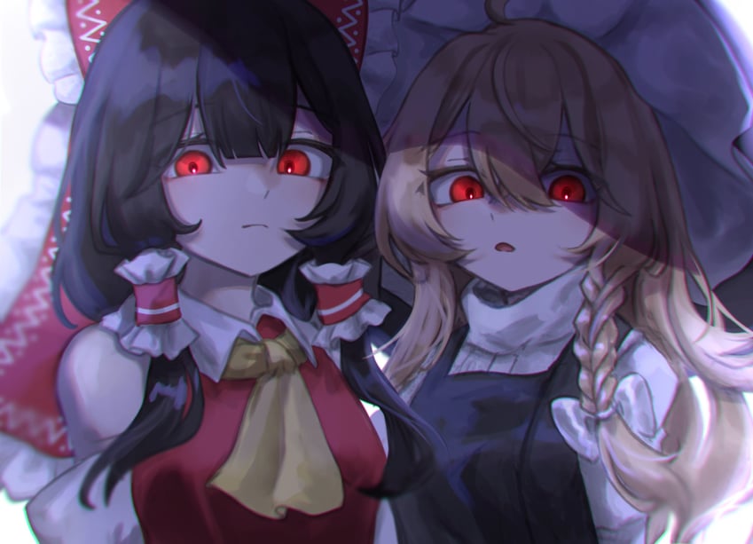 hakurei reimu and kirisame marisa (touhou) drawn by karasu2020_8