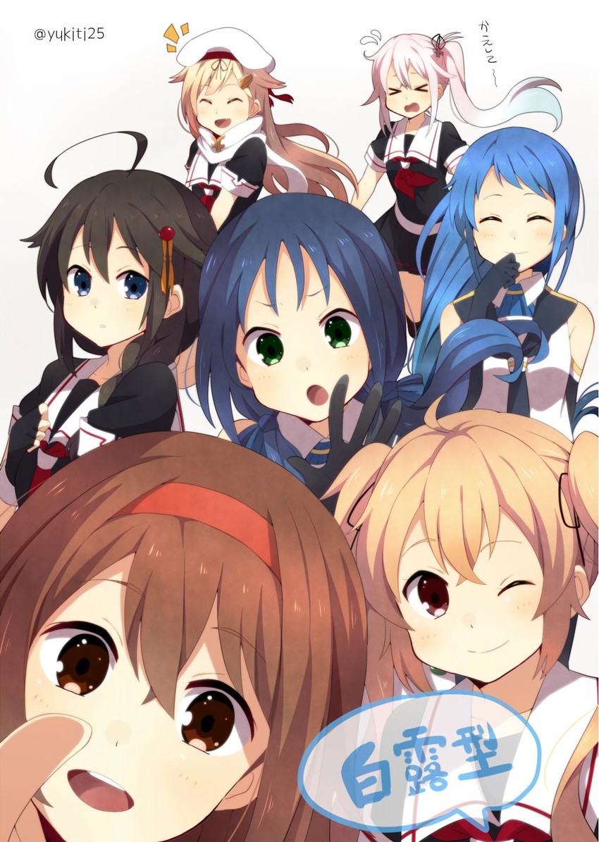 shigure, yuudachi, shigure kai ni, yuudachi kai ni, samidare, and 4 more (kantai collection) drawn by yukichi_(eikichi)