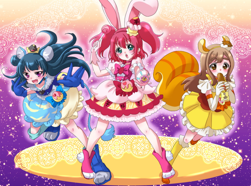 tsushima yoshiko, kunikida hanamaru, kurosawa ruby, cure whip, cure gelato, and 1 more (love live! and 3 more) drawn by eneco
