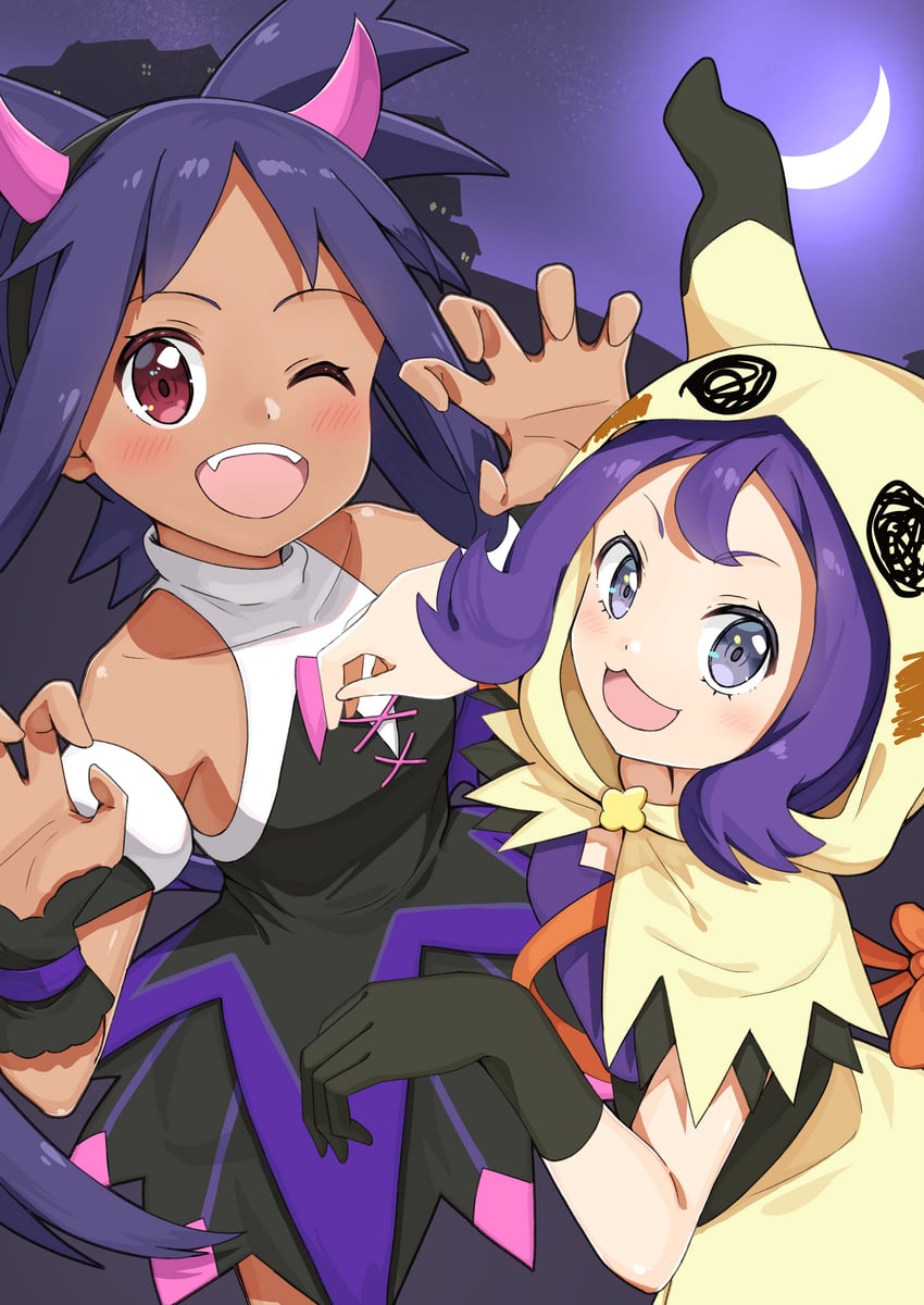 mimikyu, iris, and acerola (pokemon and 1 more) drawn by negimiso1989