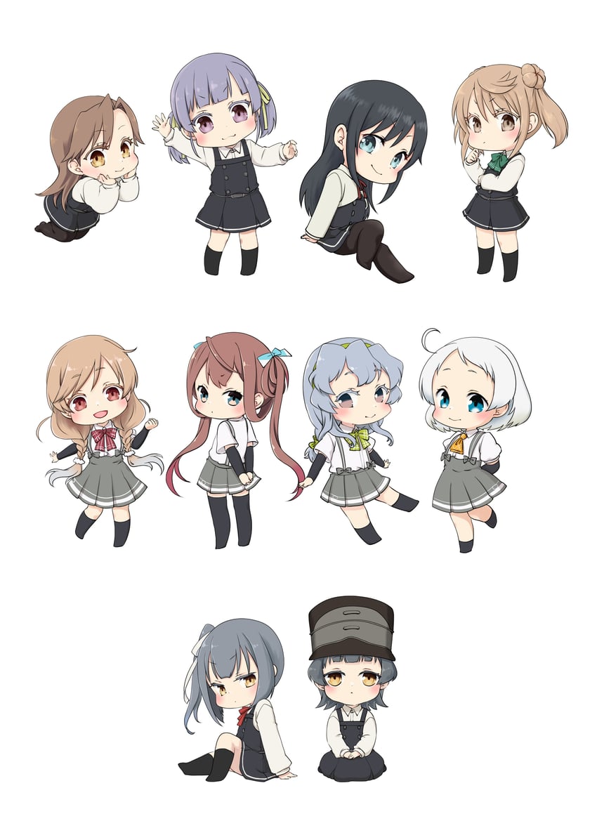 asashio, kasumi, michishio, kasumi kai ni, asashio kai ni, and 11 more (kantai collection) drawn by mocchi_(mocchichani)