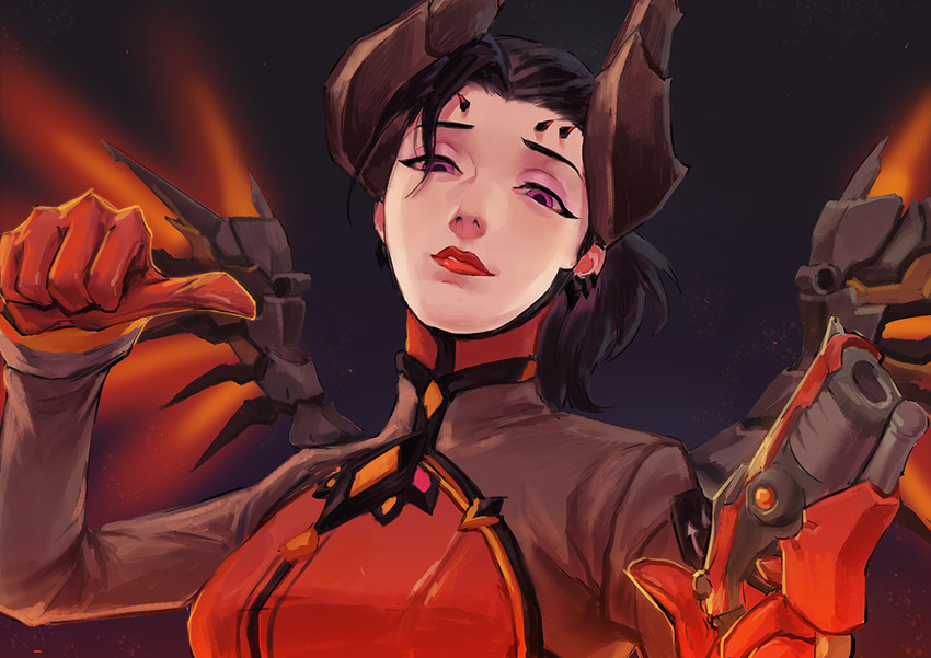 mercy and devil mercy (overwatch and 1 more) drawn by skyfiss