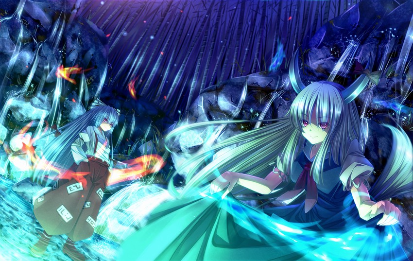 fujiwara no mokou, kamishirasawa keine, and ex-keine (touhou) drawn by ryosios
