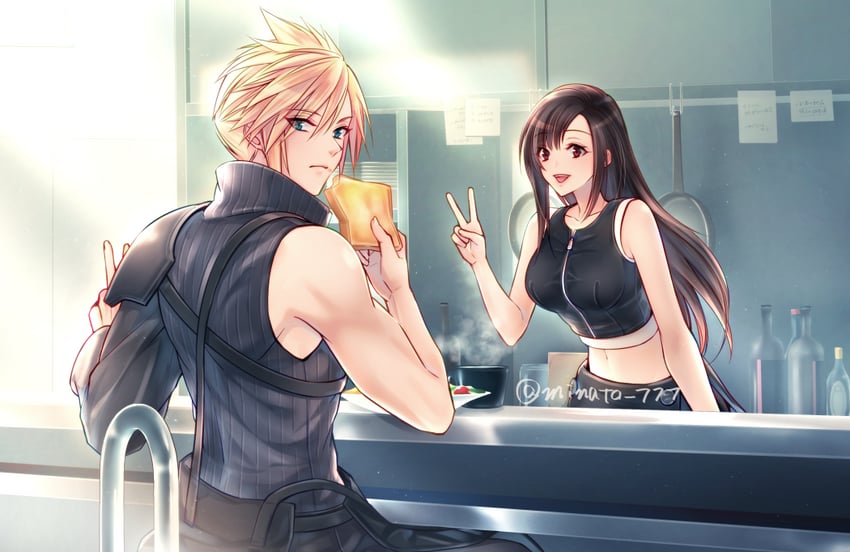 tifa lockhart and cloud strife (final fantasy and 2 more) drawn by minato_(ct_777)