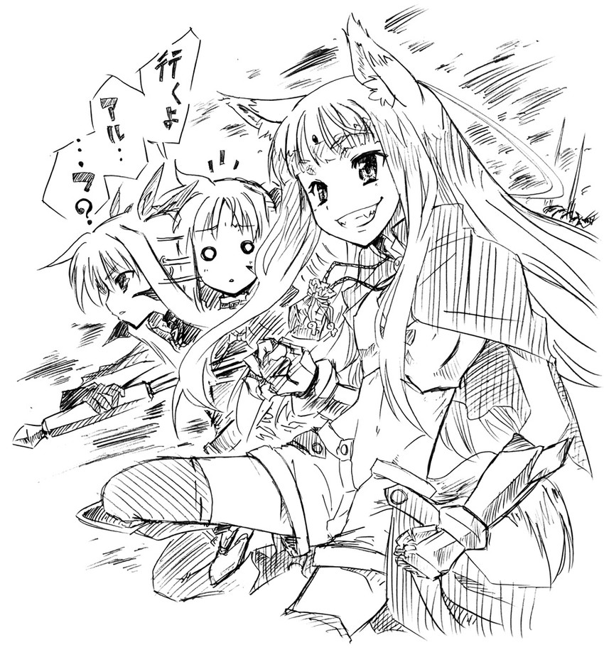 fate testarossa, holo, bardiche, and arf (lyrical nanoha and 3 more) drawn by tsukino_kitsune