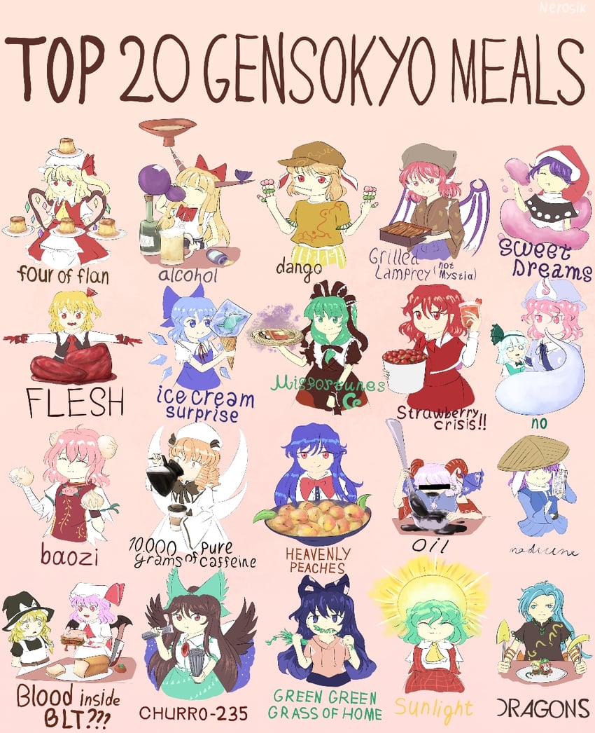 kirisame marisa, remilia scarlet, flandre scarlet, konpaku youmu, cirno, and 20 more (touhou and 2 more) drawn by nerosik