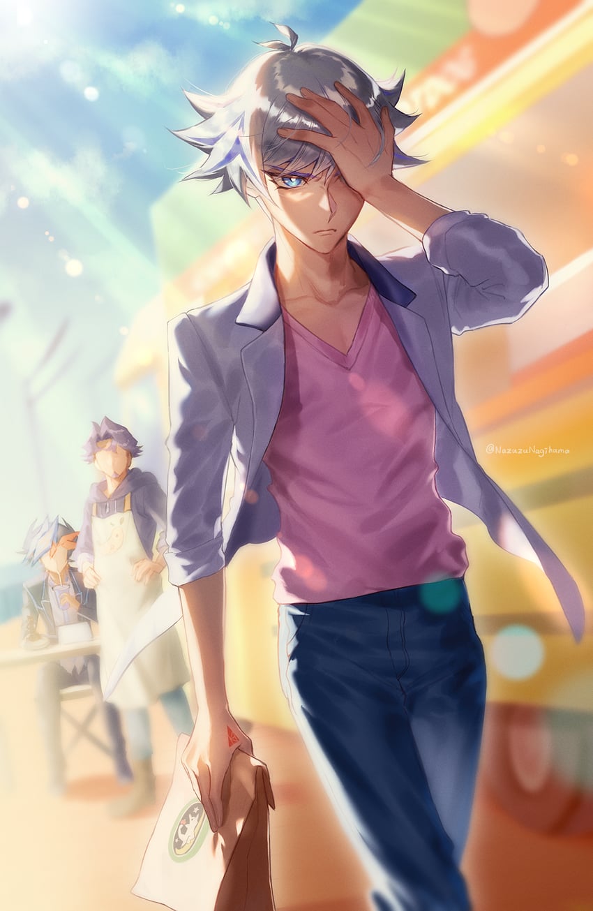 fujiki yusaku, kogami ryoken, and kusanagi shouichi (yu-gi-oh! and 1 more) drawn by uyu_nazu
