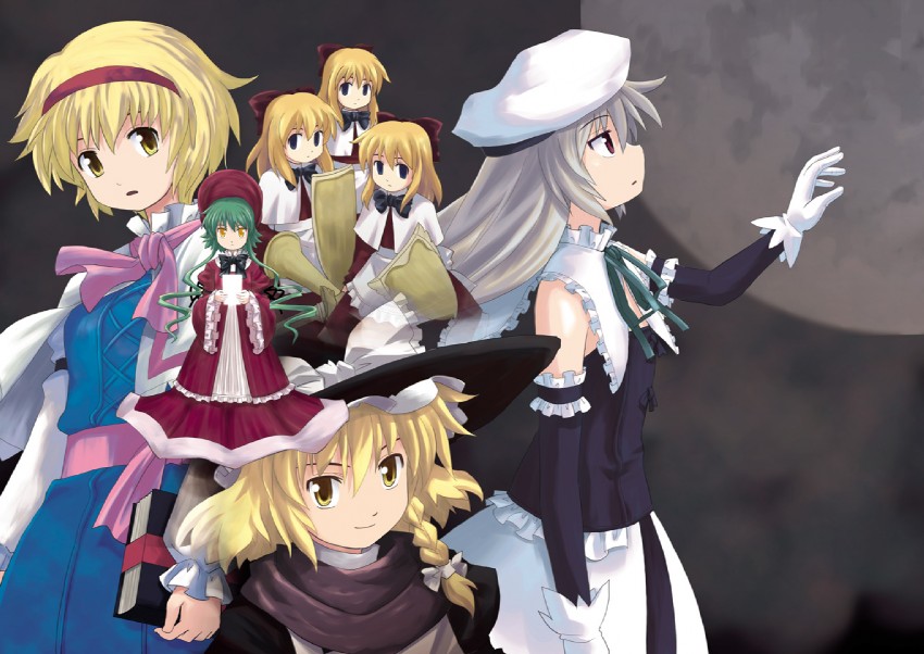 kirisame marisa, alice margatroid, shanghai doll, maybell, and arioch (original and 2 more) drawn by haniwa_(leaf_garden)