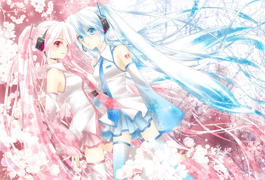 hatsune miku, yuki miku, and sakura miku (vocaloid) drawn by mamiya_(cool-ribon)