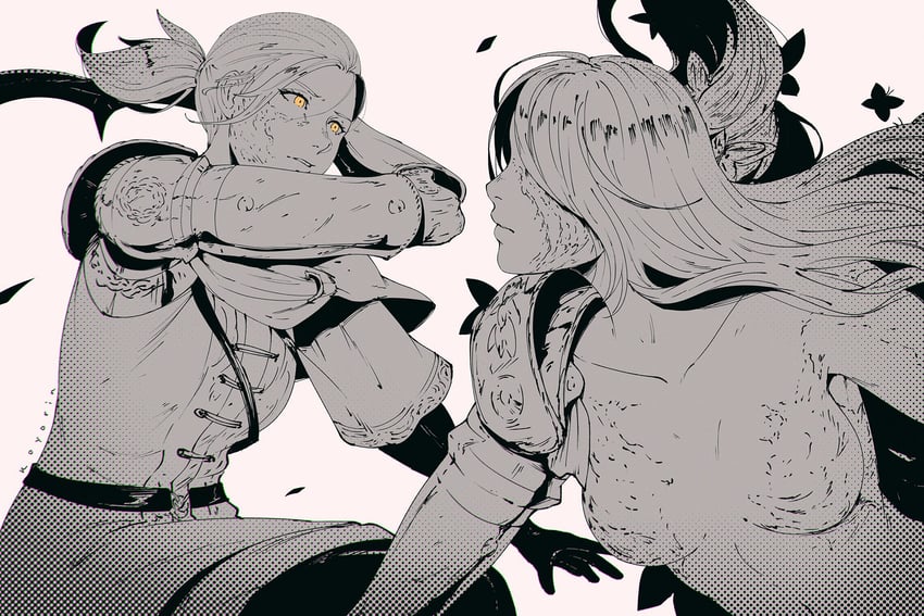 malenia blade of miquella, malenia goddess of rot, and millicent (elden ring) drawn by koyorin