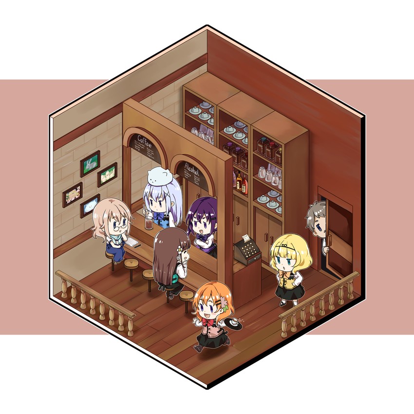 kafuu chino, hoto cocoa, kirima syaro, tippy, tedeza rize, and 3 more (gochuumon wa usagi desu ka?) drawn by sleepyowl_(jobkung15)