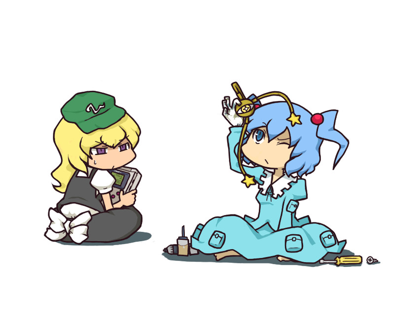 kirisame marisa and kawashiro nitori (touhou and 1 more) drawn by inishie