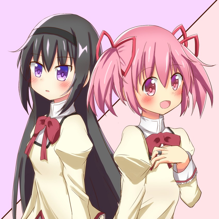 akemi homura and kaname madoka (mahou shoujo madoka magica) drawn by gespenst_(geshu-san)