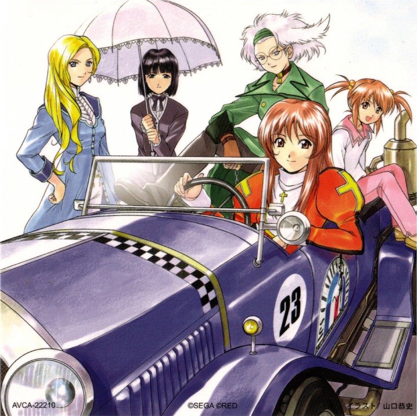 erica fontaine, glycine bleumer, coquelicot, lobelia carlini, and kitaooji hanabi (sakura taisen and 1 more) drawn by yamaguchi_yasushi