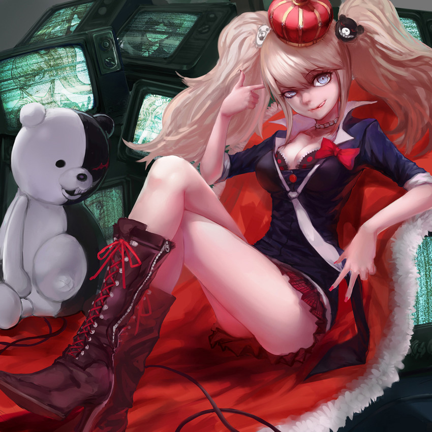 enoshima junko, monokuma, and ikusaba mukuro (danganronpa and 1 more) drawn by charimei
