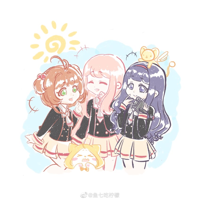 kinomoto sakura, kero, nikki, daidouji tomoyo, and momo (cardcaptor sakura and 2 more) drawn by xiaoyu_qixing