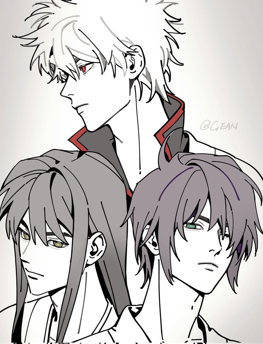 sakata gintoki, takasugi shinsuke, and katsura kotarou (gintama) drawn by gean