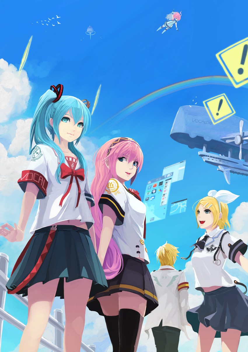 hatsune miku, kagamine rin, kagamine len, megurine luka, and sf-a2 miki (vocaloid) drawn by elrowa