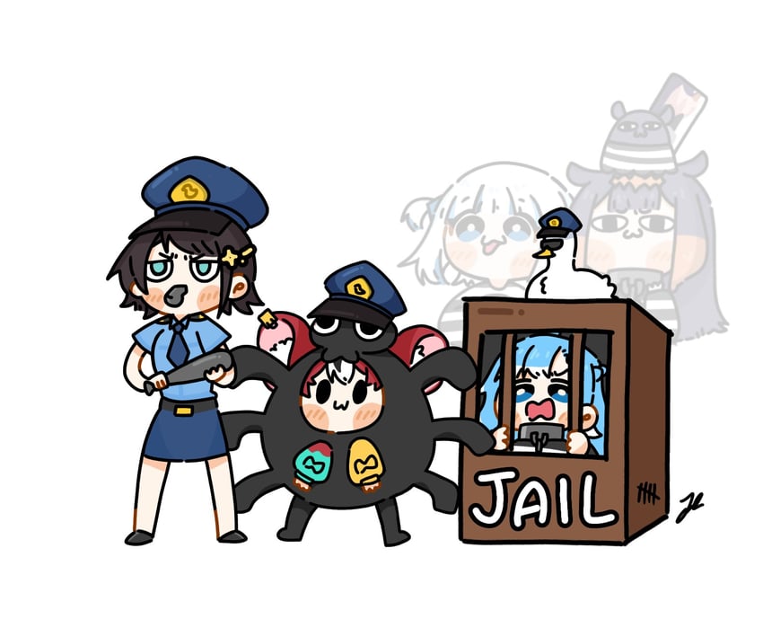 gawr gura, ninomae ina'nis, oozora subaru, hakos baelz, takodachi, and 3 more (hololive and 2 more) drawn by alicemuyuki