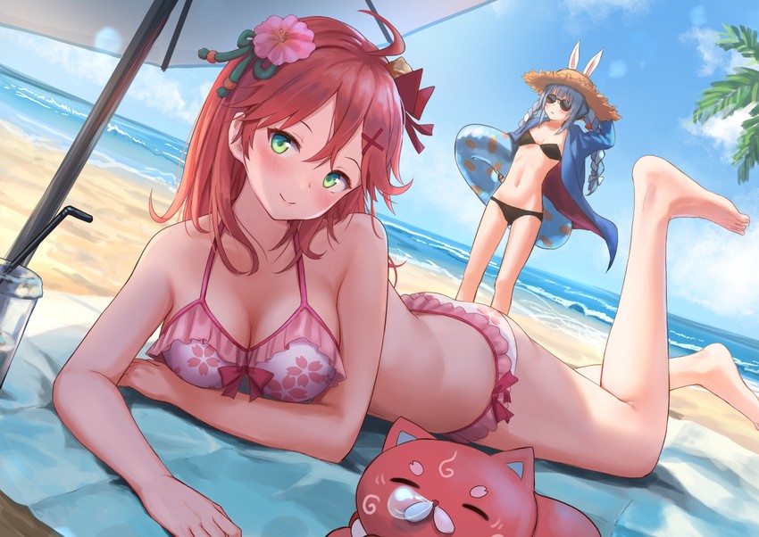 usada pekora, sakura miko, and kintoki (hololive) drawn by roke_(taikodon)