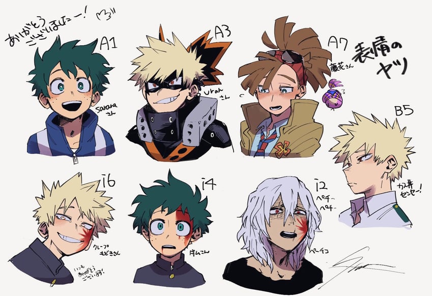 midoriya izuku, bakugou katsuki, shigaraki tomura, rody soul, and pino (boku no hero academia) drawn by kuwanosisyamo