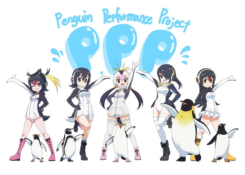 emperor penguin, humboldt penguin, royal penguin, rockhopper penguin, and gentoo penguin (kemono friends and 1 more) drawn by yamaguchi_yoshimi