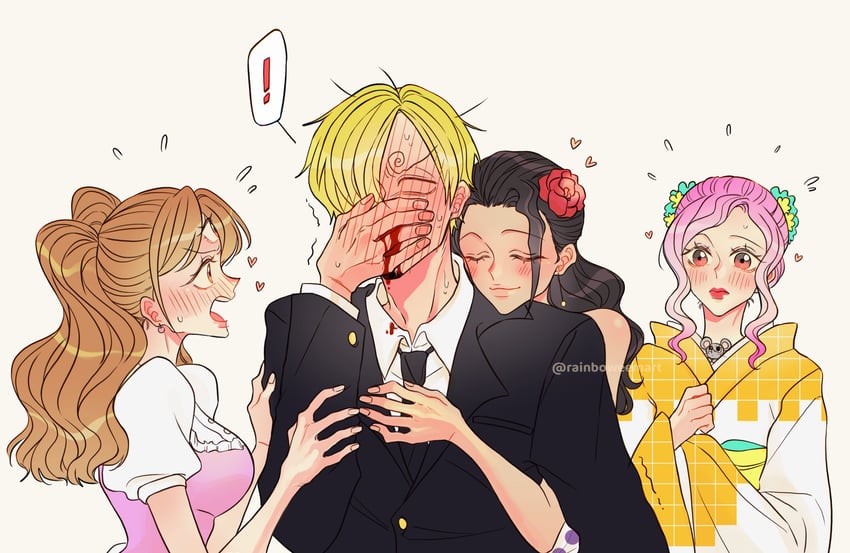 sanji, charlotte pudding, viola, some, and chuji (one piece) drawn by rainboweem