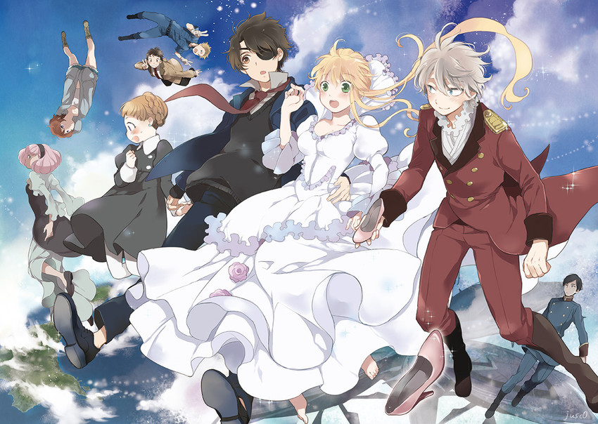 slaine troyard, kaizuka inaho, asseylum vers allusia, lemrina vers envers, rayet areash, and 4 more (aldnoah.zero) drawn by jusc0