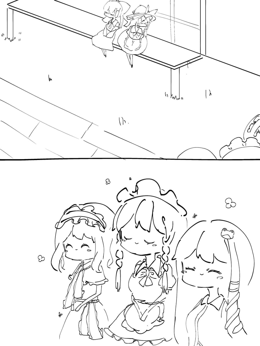 hakurei reimu, kirisame marisa, izayoi sakuya, kochiya sanae, and alice margatroid (touhou) drawn by niru_(ka_k_0517)