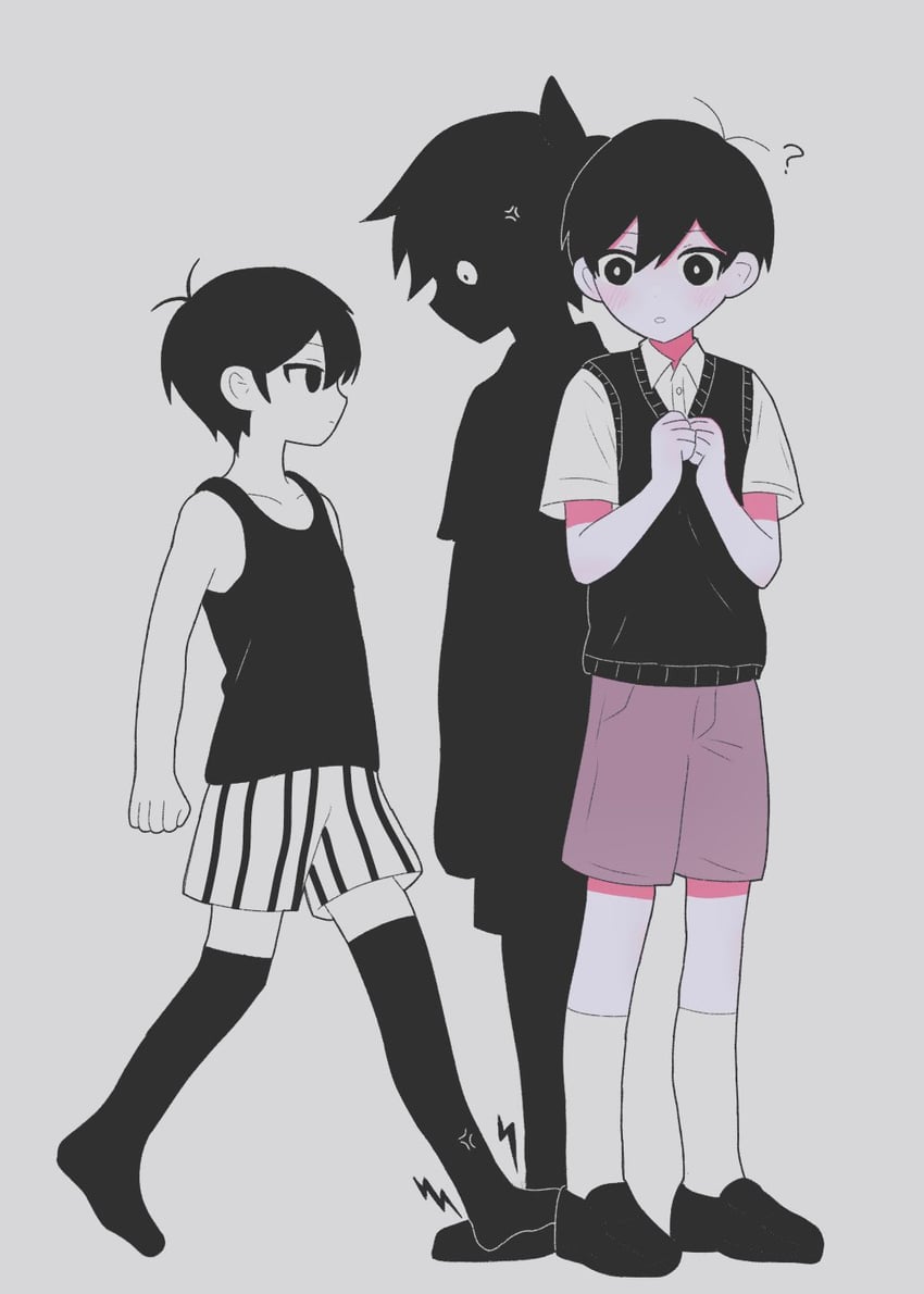 sunny, omori, and stranger (omori) drawn by saji_neko
