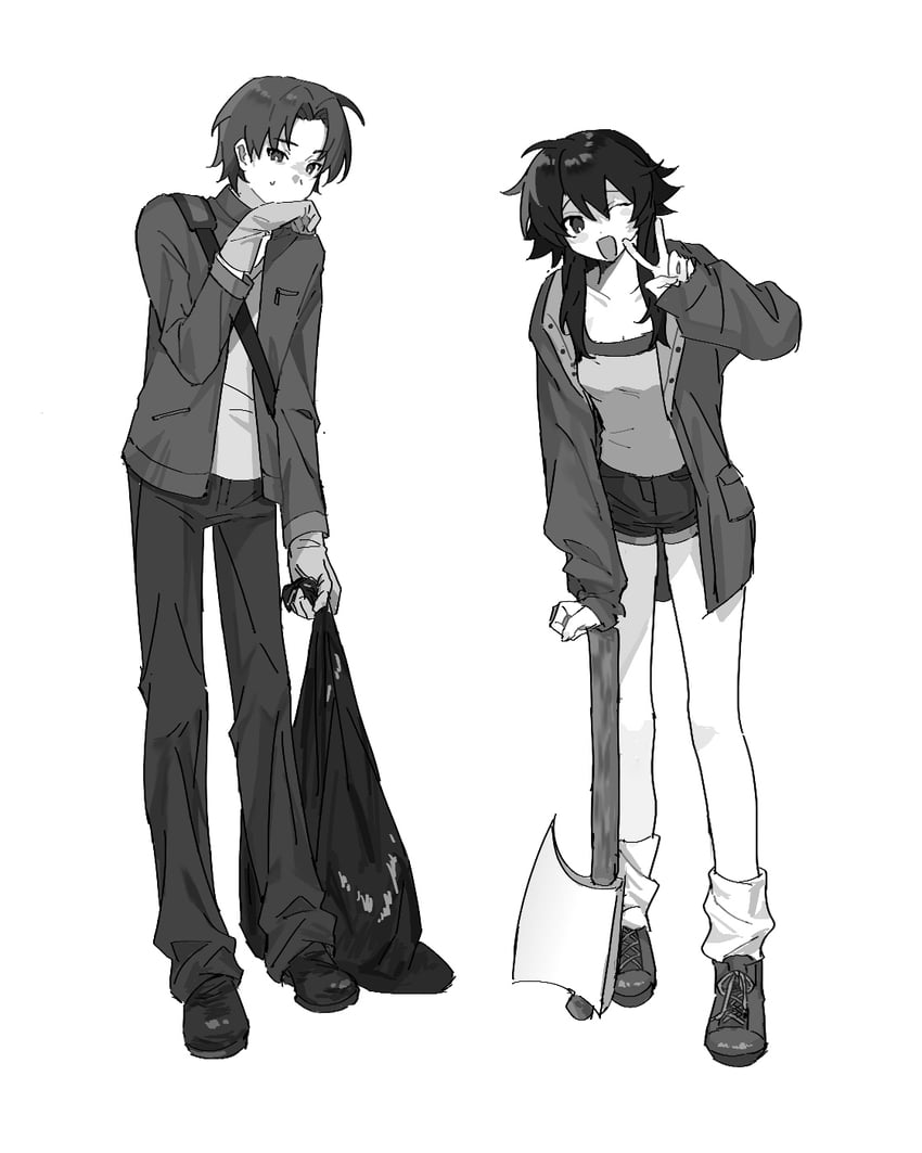 serizawa chiemi and fusaishi haruaki (raging loop) drawn by honghuguiqv