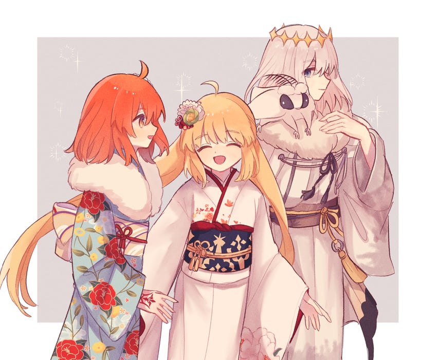 artoria pendragon, fujimaru ritsuka, artoria caster, oberon, and blanca (fate and 1 more) drawn by koromo_(osakana0525)