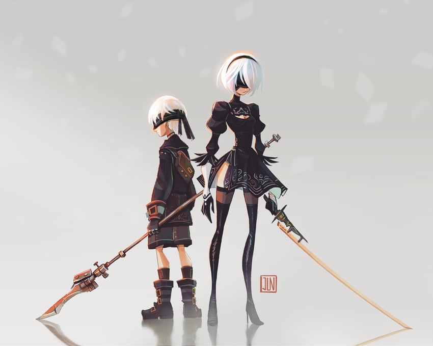 2b and 9s (nier and 1 more) drawn by jun_chiu