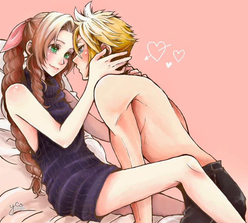 cloud strife and aerith gainsborough (final fantasy and 2 more) drawn by yco_030601