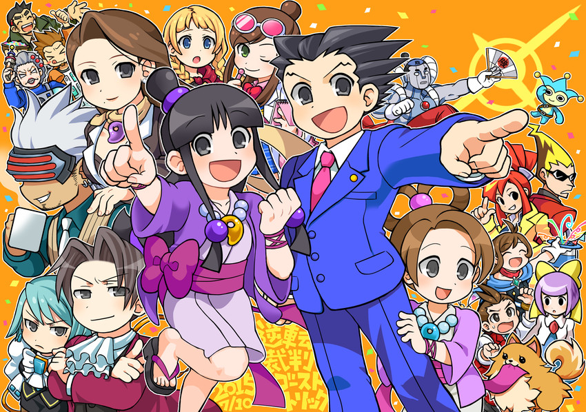 phoenix wright, miles edgeworth, maya fey, apollo justice, franziska von karma, and 15 more (ace attorney and 4 more) drawn by satokichi