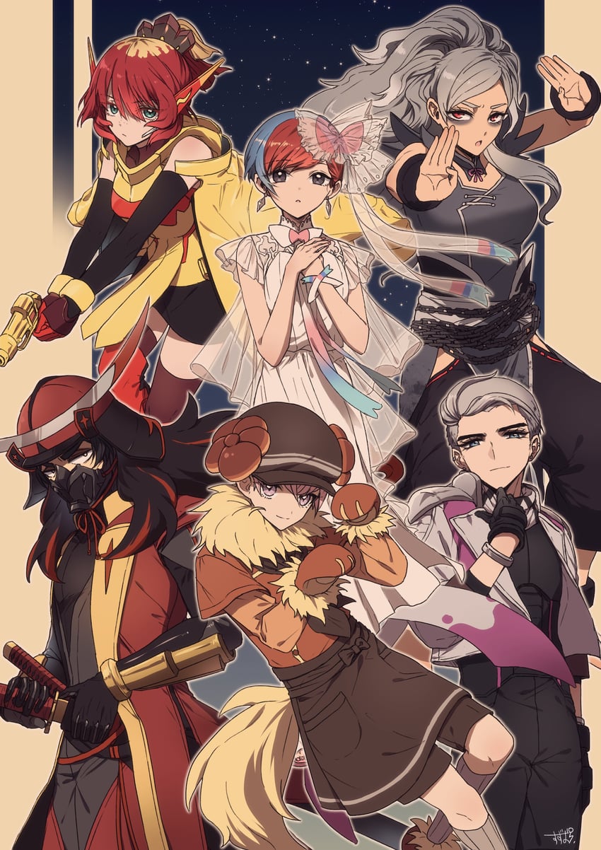 sylveon, penny, mela, giacomo, eri, and 7 more (pokemon and 1 more) drawn by suzukinoko1021