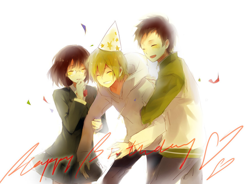 sonohara anri, ryuugamine mikado, and kida masaomi (durarara!!) drawn by i-riya