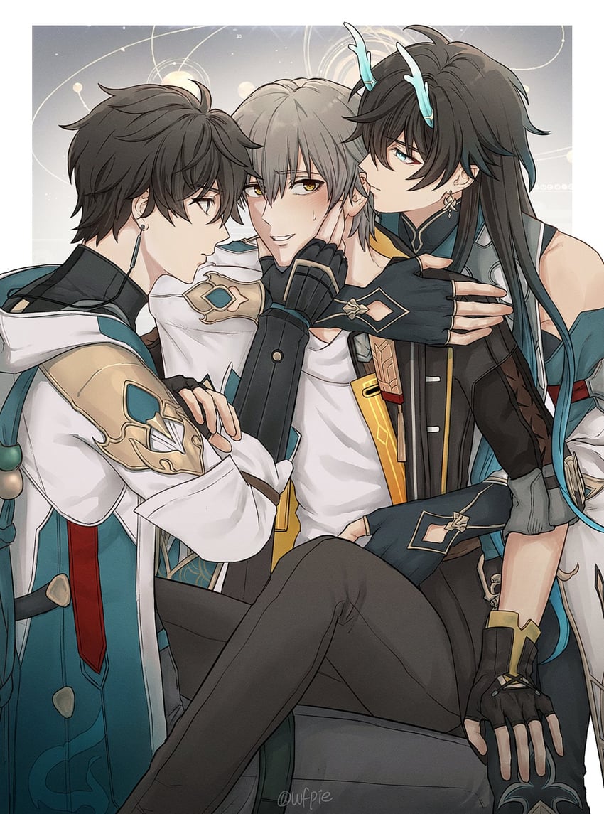 trailblazer, caelus, and dan heng (honkai and 1 more) drawn by wfpie