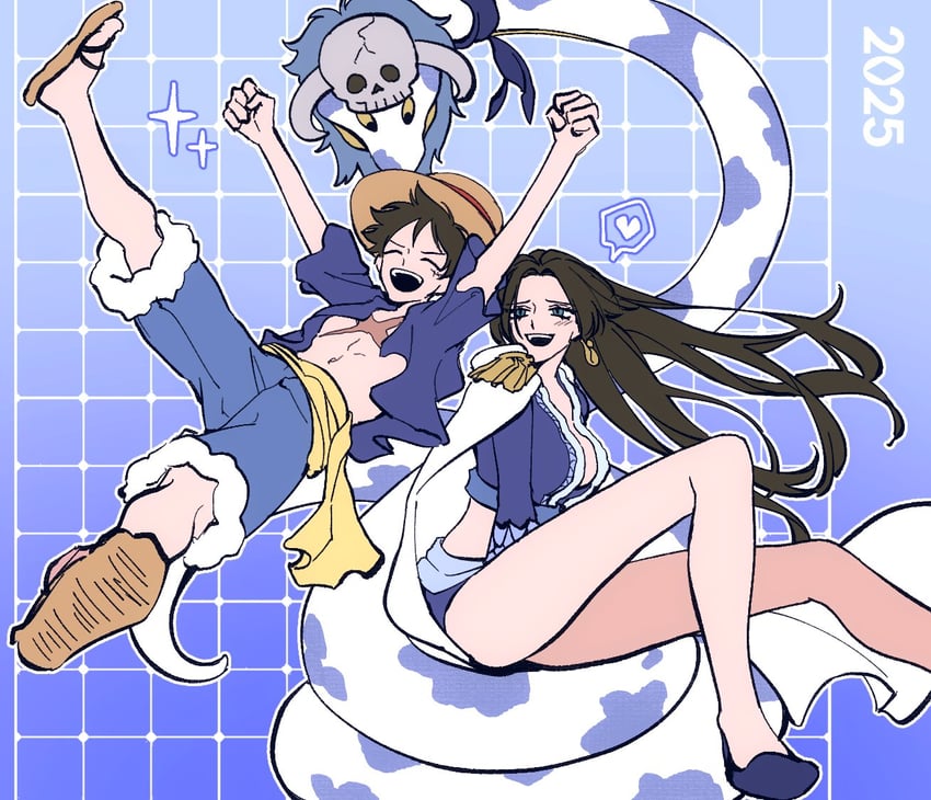 monkey d. luffy, boa hancock, and salome (one piece) drawn by spacesea