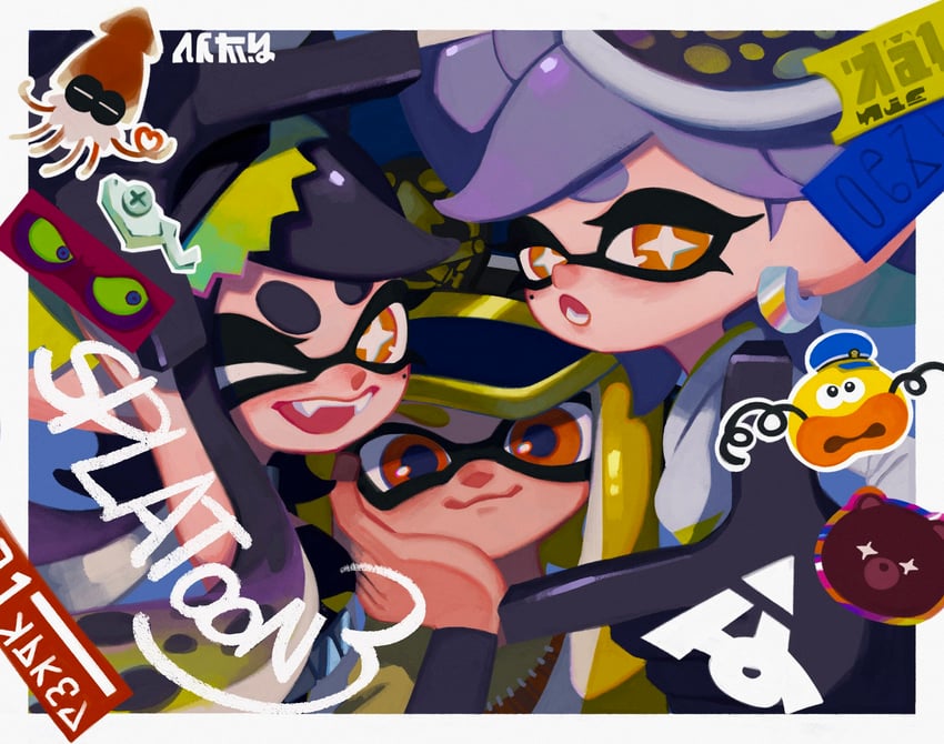 agent 3, callie, cap'n cuttlefish, captain 3, zapfish, and 3 more (splatoon and 1 more) drawn by ka1_(k4k37)