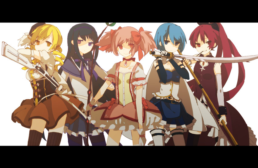 akemi homura, kaname madoka, miki sayaka, sakura kyoko, and tomoe mami (mahou shoujo madoka magica) drawn by lemontea