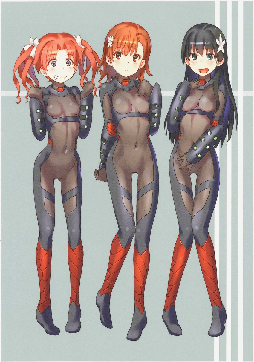 misaka mikoto, shirai kuroko, and saten ruiko (toaru majutsu no index and 1 more) drawn by raika9