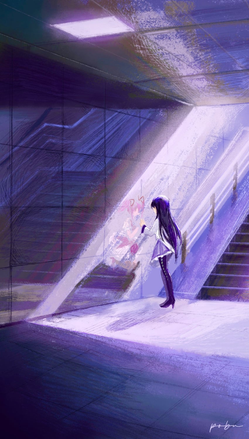 akemi homura and kaname madoka (mahou shoujo madoka magica) drawn by pobu_(wenling297)