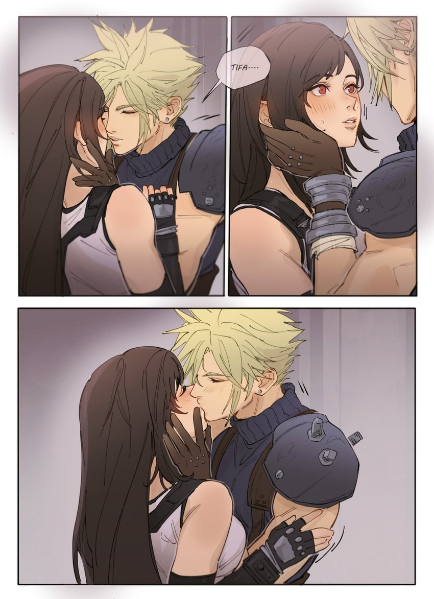tifa lockhart and cloud strife (final fantasy and 2 more) drawn by pudelmudel