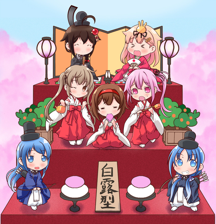 shigure, yuudachi, shigure kai ni, yuudachi kai ni, samidare, and 4 more (kantai collection) drawn by kanon_(kurogane_knights)