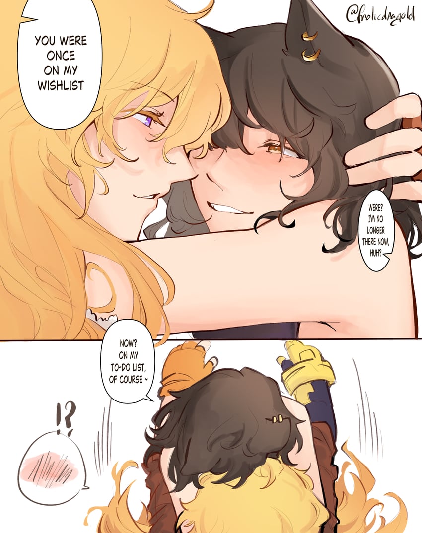 yang xiao long and blake belladonna (rwby) drawn by frolicdragold