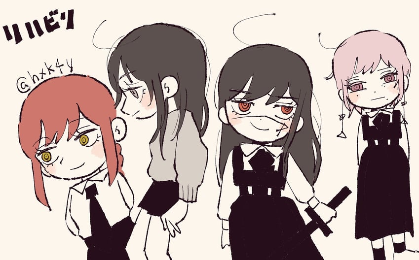makima, yoru, fami, and nayuta (chainsaw man) drawn by zumaru