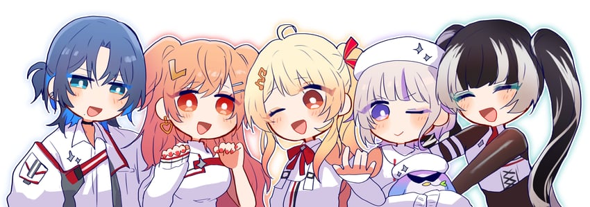 ichijou ririka, juufuutei raden, otonose kanade, hiodoshi ao, todoroki hajime, and 1 more (hololive and 1 more) drawn by yonyo_(kskr0711)